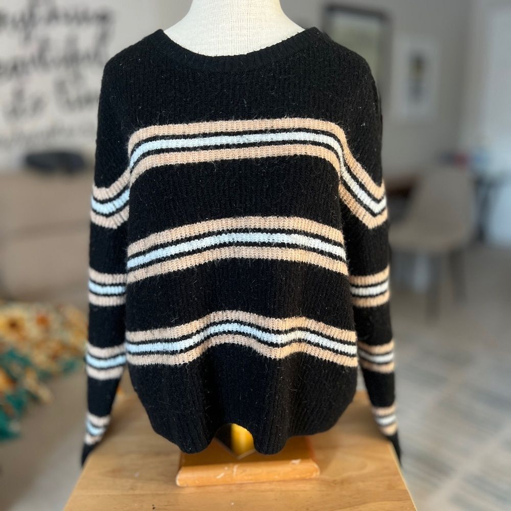 H&M Divided Striped Black and Cream Sweater Large Y2K